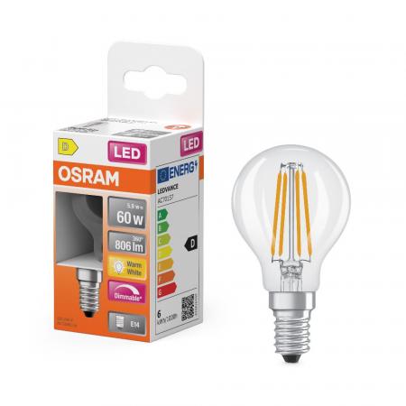 OSRAM E14 LED SUPERSTAR FILAMENT klar dimmbar 5,5W wie 60W warmweiße Wohnraumbeleuchtung